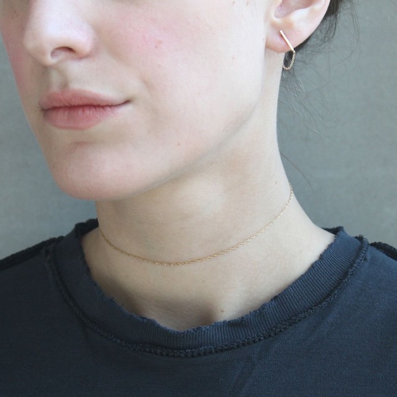 Solid 14k Yellow Gold Delicate Ballerina Bar Stud Chain Earring Dainty Piercing - Picture 5 of 6